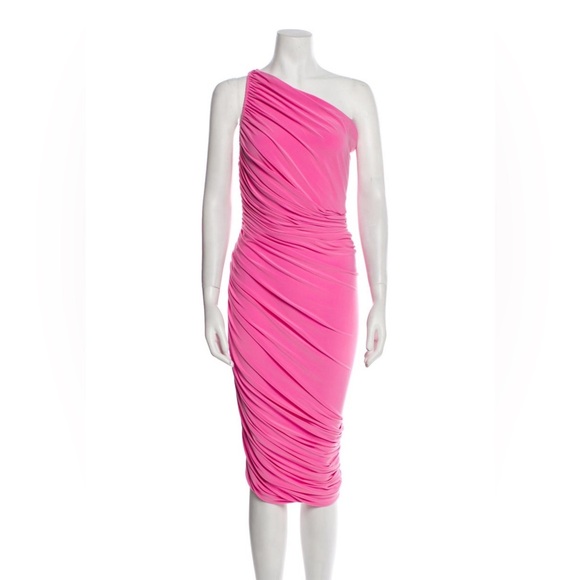 Norma Kamali Dresses & Skirts - Norma Kamali XS/34 One-Shoulder Pink Ruched Stretchy Bodycon Dress